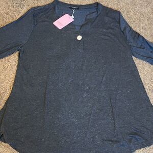 LIENRIDY Women's Knit mid-sleeve top with button to fold sleeves.